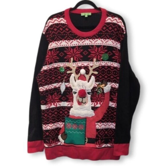 Ugly Christmas Sweater Fleece Llama Holiday Party Funny Drink Holder Pocket Knit - Picture 1 of 13
